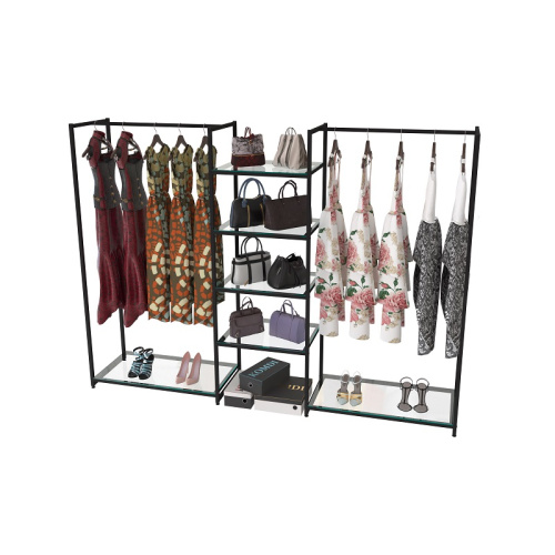 Стеллаж для магазина со стеклянной полкой KC1703(черн)