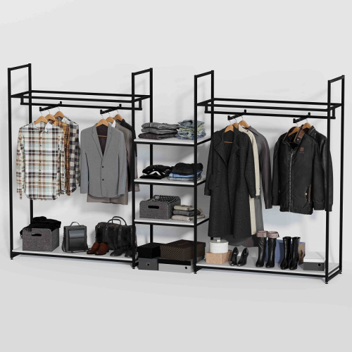 Стеллаж для магазина с белой полкой K1706(ч/б) Стеллаж для магазина с белой полкой K1706(ч/б)