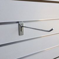 Крючок для торговой панели, для магазинов Длина: 200 мм Толщина прутка: 3,2 мм Цвет: хром
