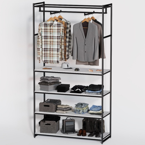 Стеллаж для магазина с белой полкой A22120-18(ч/б) Стеллаж для магазина с белой полкой A22120-18(ч/б)