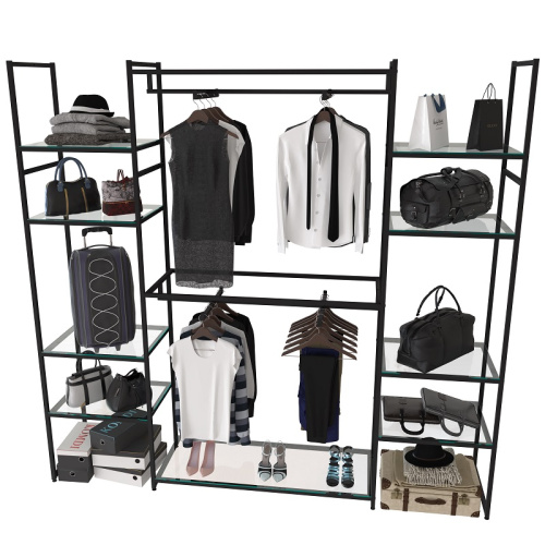 Стеллаж для магазина со стеклянной полкой KC2214(черн)