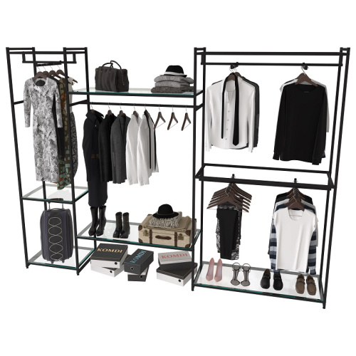 Стеллаж для магазина со стеклянной полкой KC2208(черн)