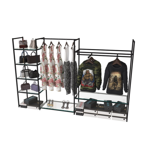 Стеллаж для магазина со стеклянной полкой KC1708(черн)