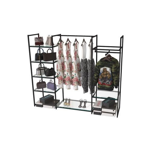 Стеллаж для магазина со стеклянной полкой KC1707(черн)