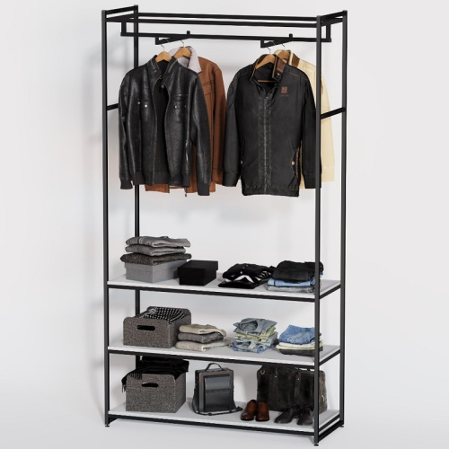 Стеллаж для магазина с белой полкой A22120-10(ч/б) Стеллаж для магазина с белой полкой A22120-10(ч/б)